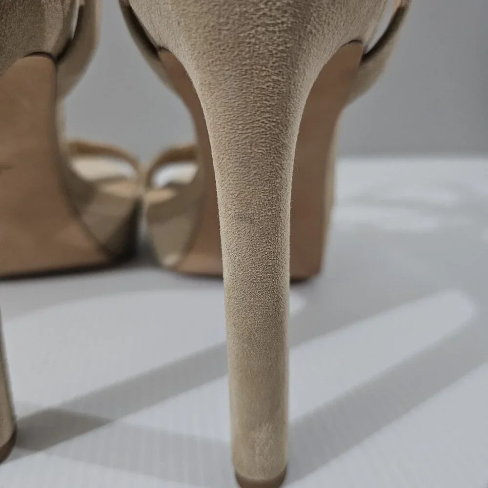Veronica Beard Darcelle Platform Sandal Womens 10 Sand Beige Suede Stiletto Heel